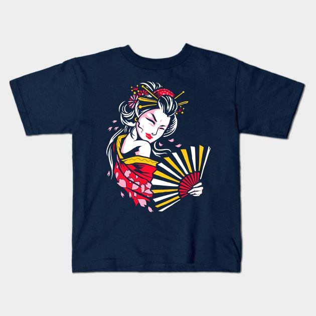 Geisha with Fan Kids T-Shirt by machmigo